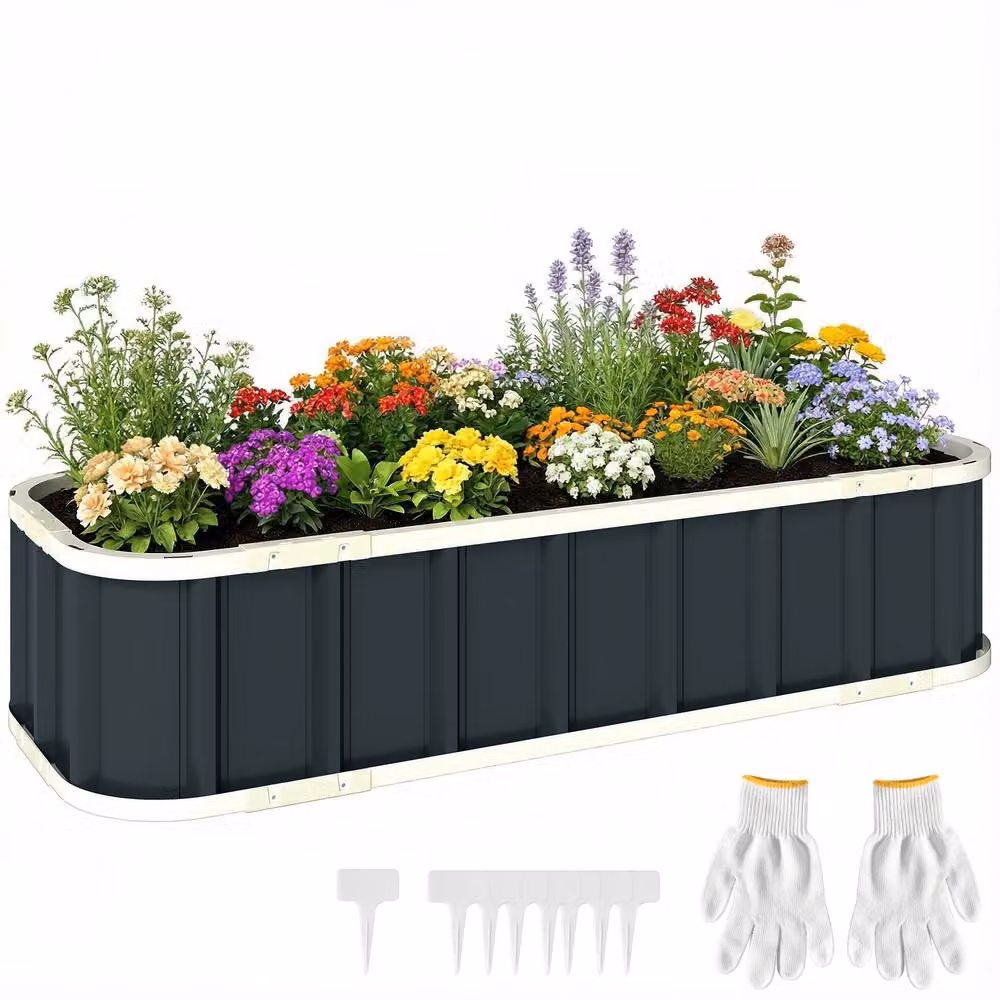 OUTSUNNY Galvanised Steel Raised Garden Bed in Anthracite Grey, W/D/H: 47 x 31 x 47 cm – 2