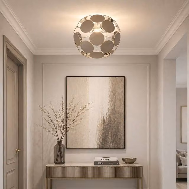 Pagazzi Design Skye Sputnik Ball Easy-Fit Pendant Light in Beige and Chrome