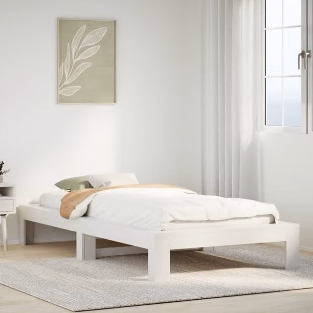 Berkfield Home White Solid Wood Pine Bed Frame W/D/H: 100 x 200 cm