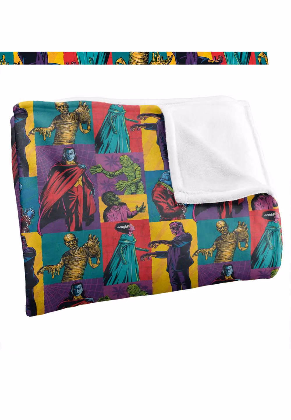 Universal Monsters Collage Silky Touch Blanket in White and Multicolour, W: 152 cm, D: 127 cm – 3