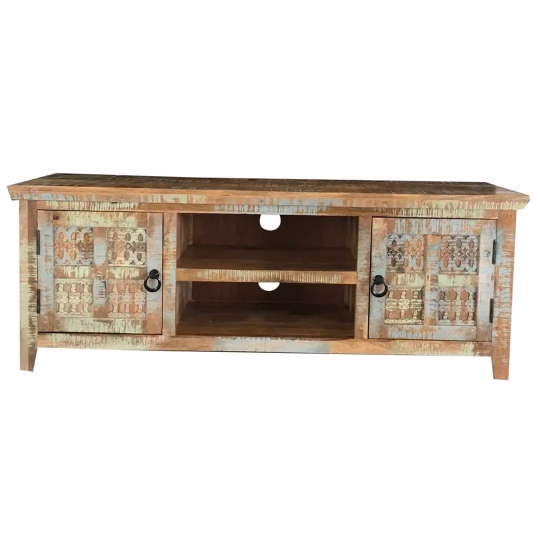 Jaipur Furniture Ltd Aravali 2 Door Mango Wood Plasma TV Cabinet in Brown, W146 x D40 x H55 cm – 2
