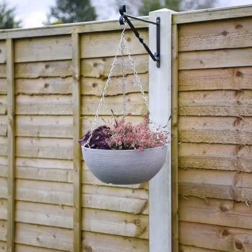 Garden Gear Grey Stone Effect Hanging Basket Planter with Metal Chain, Diameter: 35 cm – 2
