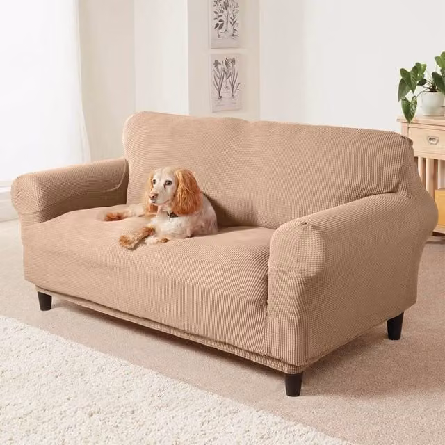 Coopers of Stortford Stretch Polyester 2-Seater Sofa Cover, Machine Washable, Brown/Beige