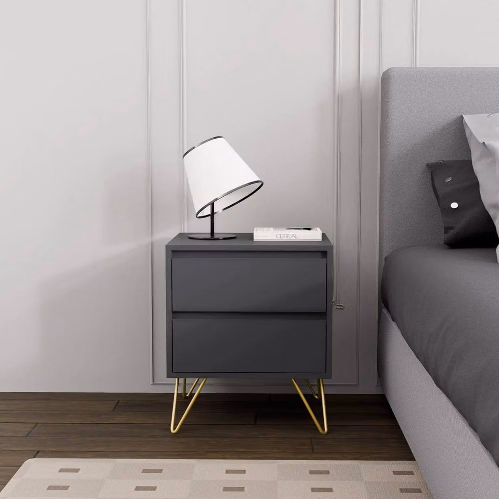 FORGEVIO Grey Modern Oak Wood Bedside Table – 2