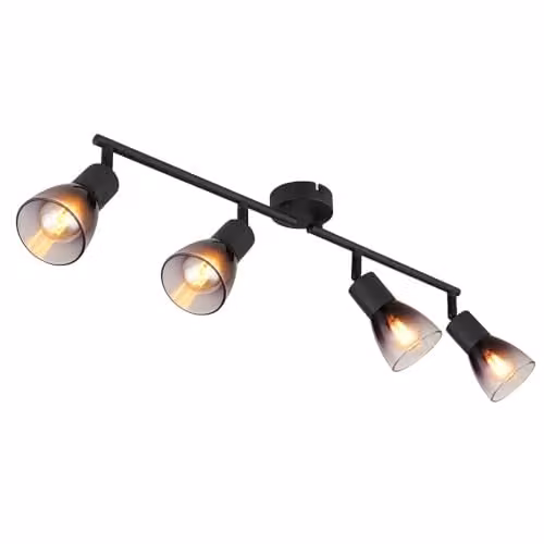 Netlighting Satella Modern Ceiling Spotlight Bar in Black with Grey Glass Shades, 4x E14