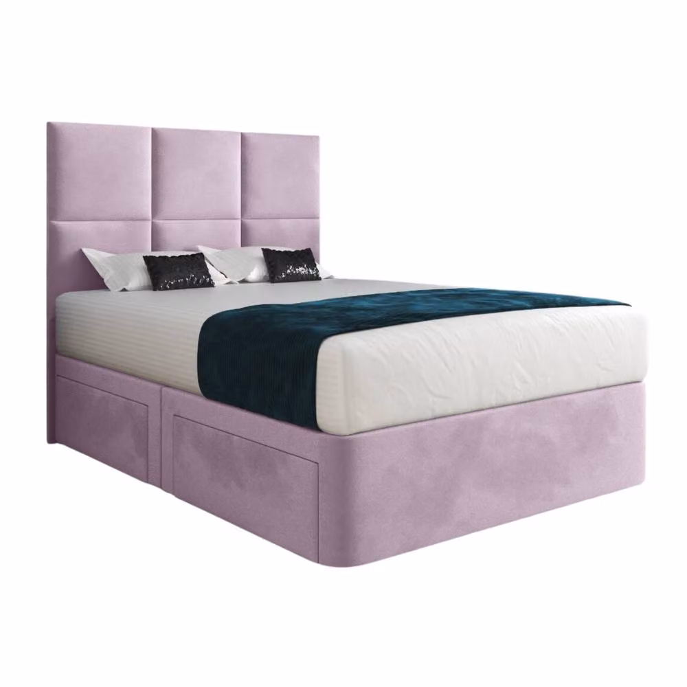 KDMD Itchen Pink Velvet Upholstered Designer Bed Frame with Floorstanding Headboard and Drawers, W/D/H: 180 x 200 cm – 2