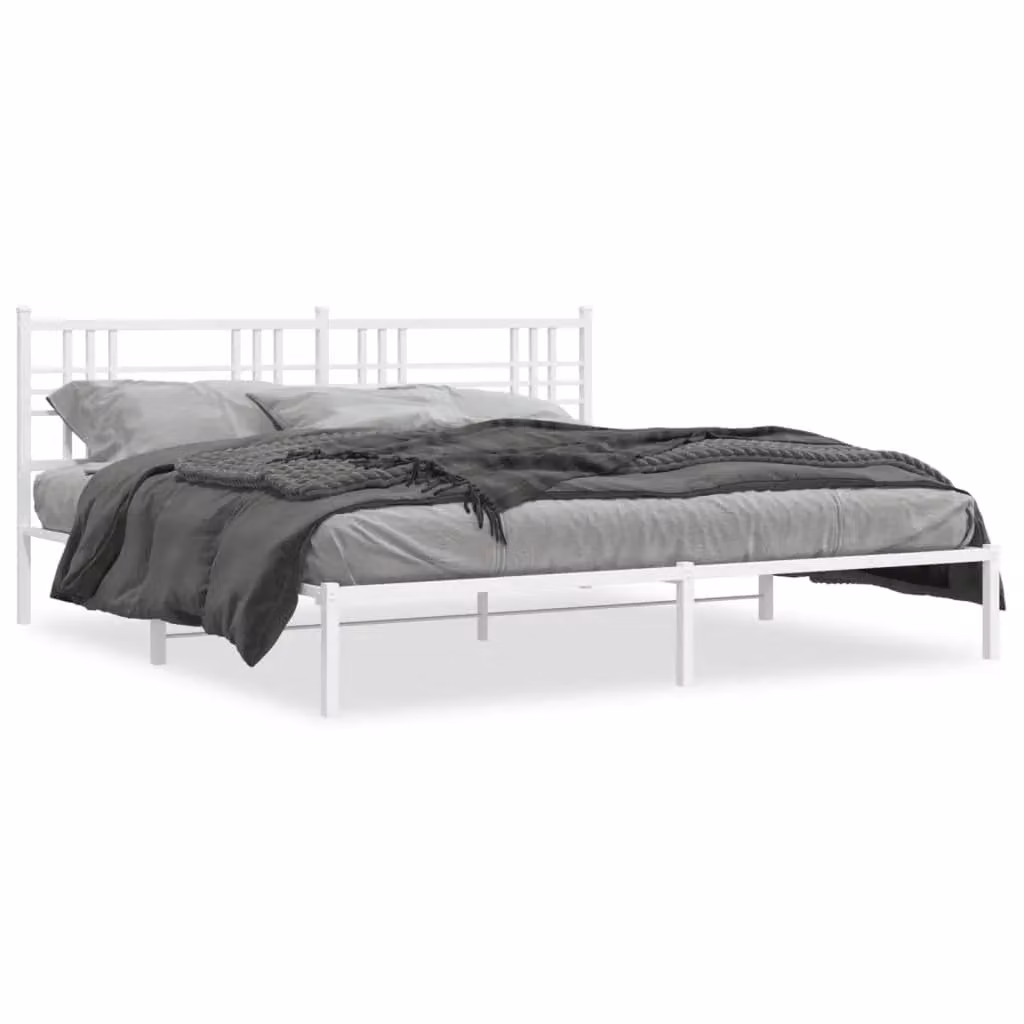 Berkfield Home Metal Bed Frame with Headboard, White, W/D/H: 183 x 213 cm – 2
