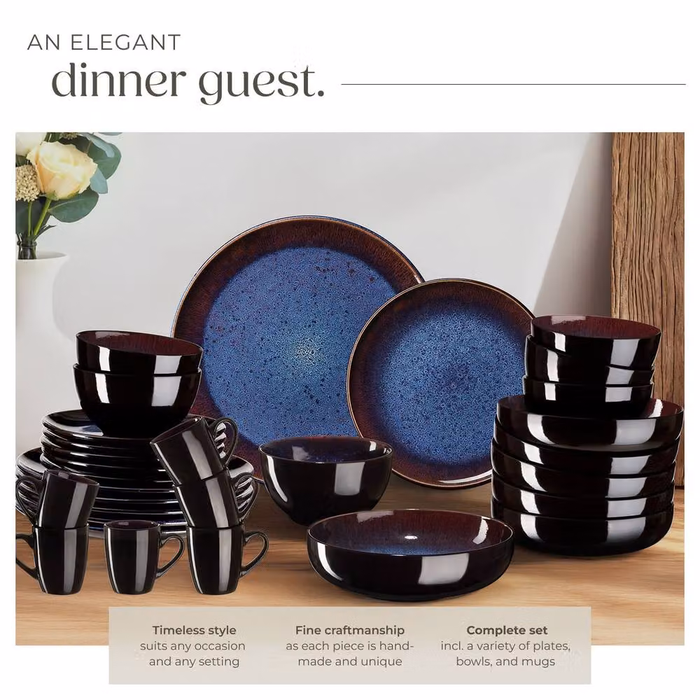 tectake Mare Blue Glazed Stoneware Dinner Set for 6 People – 3