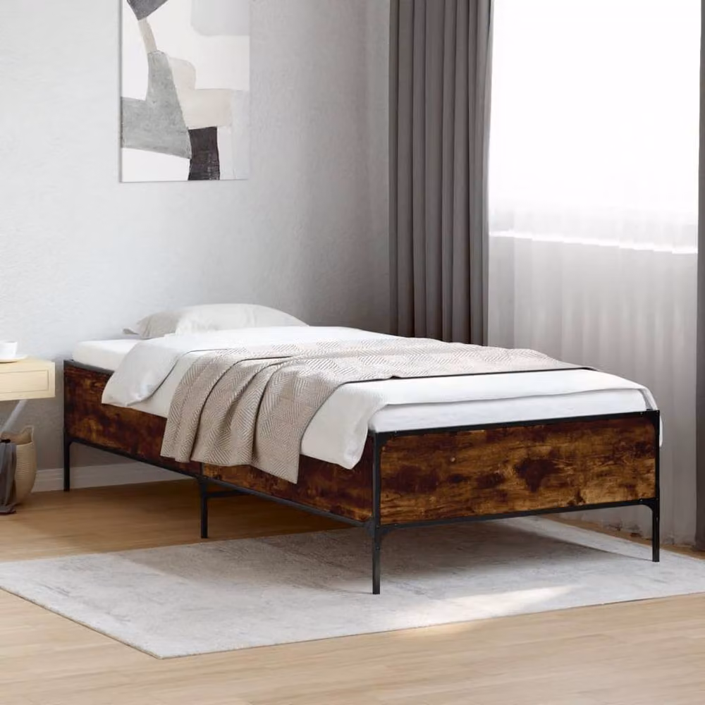 Berkfield Home Single Bed Frame in Smoked Oak Brown, W/D/H: 90 x 190 cm – 2