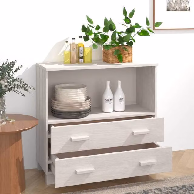 Berkfield Home HAMAR White Sideboard in Solid Pine Wood, W/D/H: 85 x 35 x 80 cm