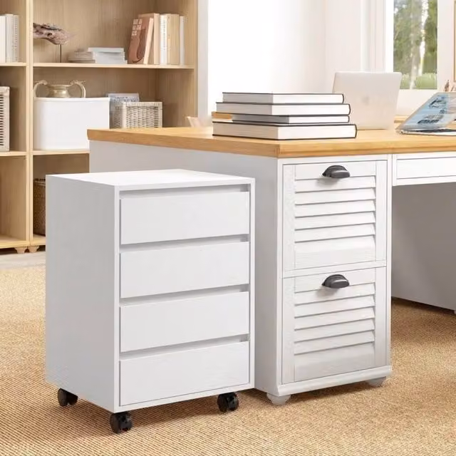 STILVORA Four-Drawer Office Filing Cabinet with Castors in White – 1