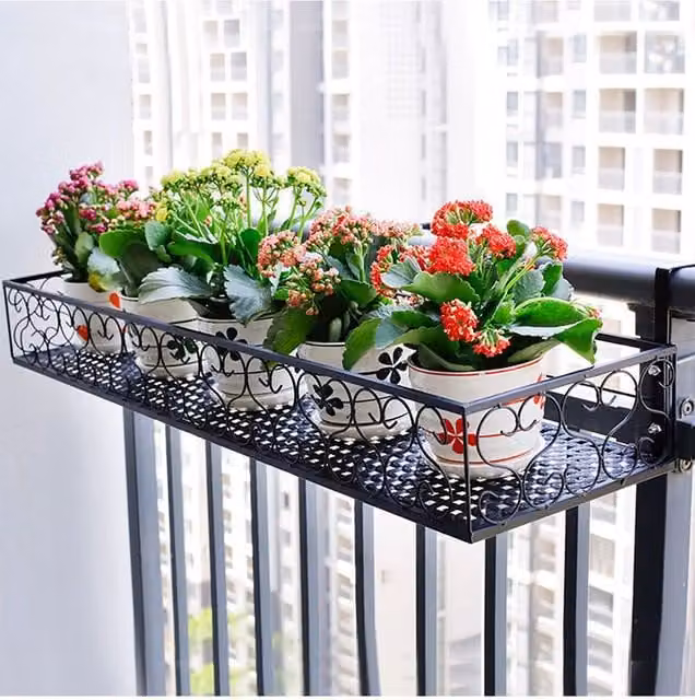 H&O Direct Black Hanging Railing Planter Window Box W: 50 cm, D: 20 cm, H: 12 cm – 1