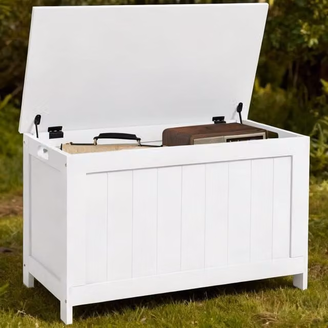 ERGOVEXA White MDF Storage Chest with 2 Safety Hinges, W/D/H: 48 x 40 x 40 cm