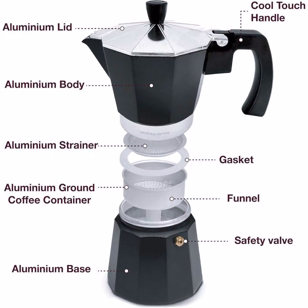 Andrew James Stove Top Moka Pot in Black – 7