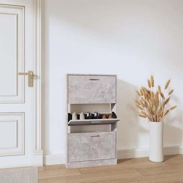 Berkfield Home Concrete Grey Shoe Cabinet W/D/H: 59 x 17 x 108 cm