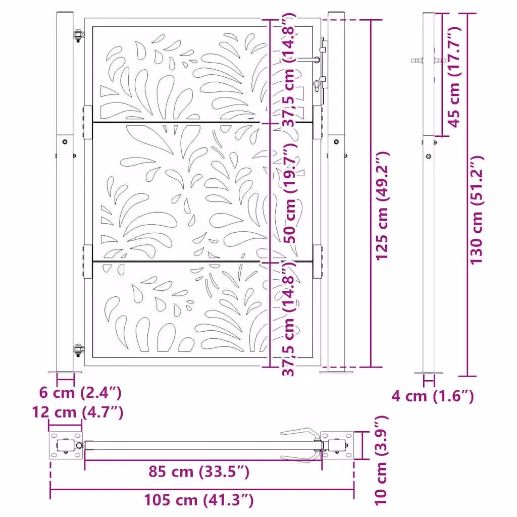 Berkfield Home Black Steel Wave Design Garden Gate W: 105 cm, H: 130 cm – 8