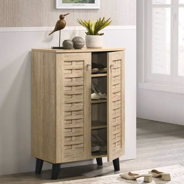 Timber Art Design Modern 2-Door Shoe Storage Cabinet in Light Oak – 1