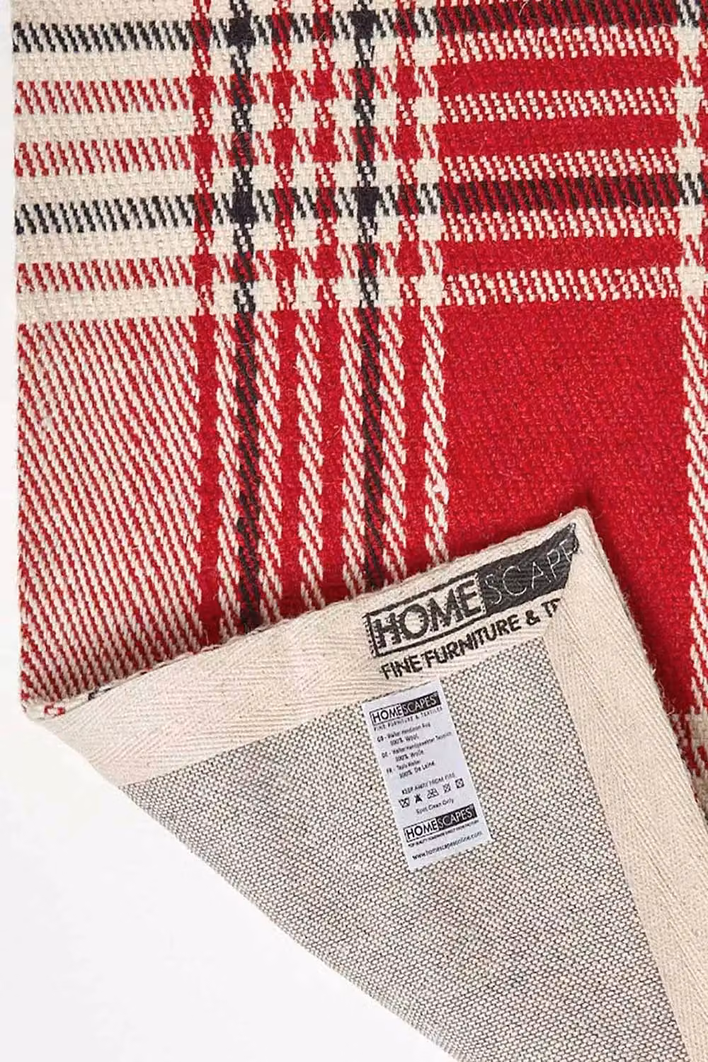 Homescapes Walker Red and White Tartan Check Non-Slip 100% Wool Rug, W/D/H: 70 x 120 cm – 5
