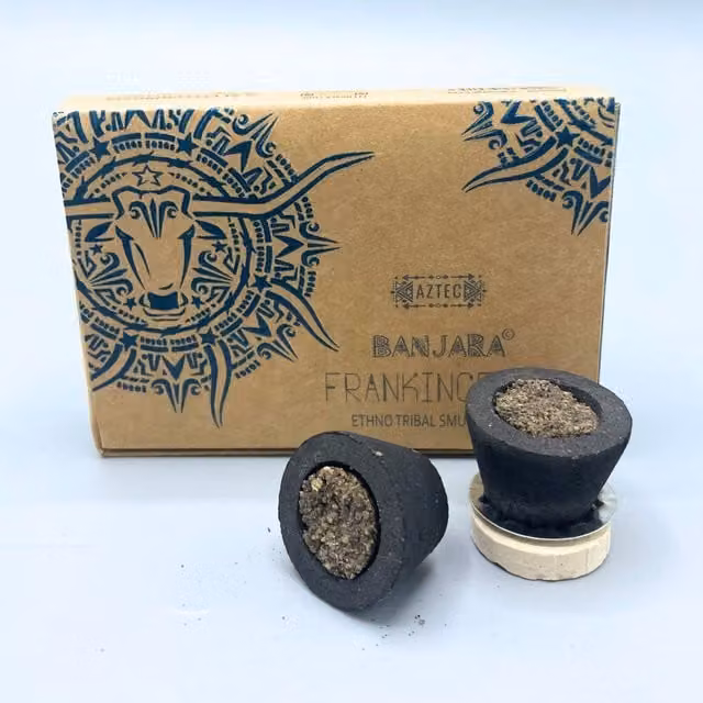 Banjara Ethno Tribal Frankincense Smudge Cups in Brown with Woody Scented Cones