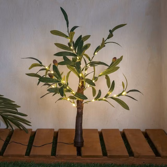 The Illuminated Garden Solar Olive Tree Stake Light in Green with Warm White Light