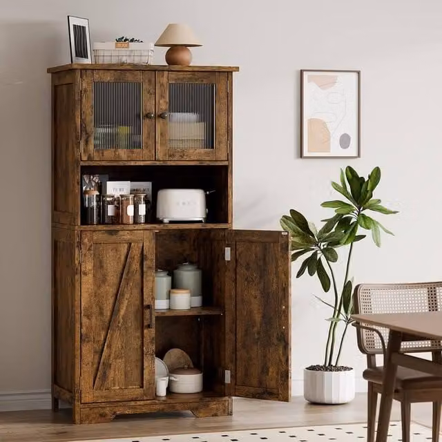 London Boutique Brown Wooden Kitchen Pantry Cupboard with Adjustable Shelves, W/D/H: 60 x 30 x 128 cm – 1