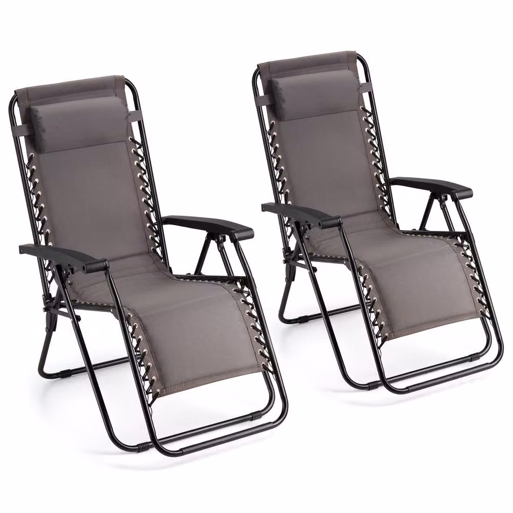 VonHaus Verona Set of 2 Padded Folding Zero Gravity Garden Chairs in Grey with Adjustable Headrest – 2