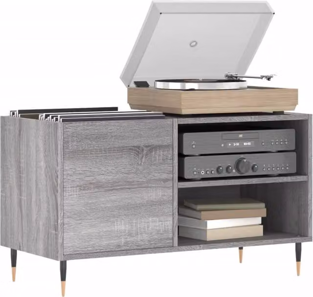 Berkfield Home Record Cabinet in Grey Sonoma, W/D/H: 85 x 38 x 48 cm – 1