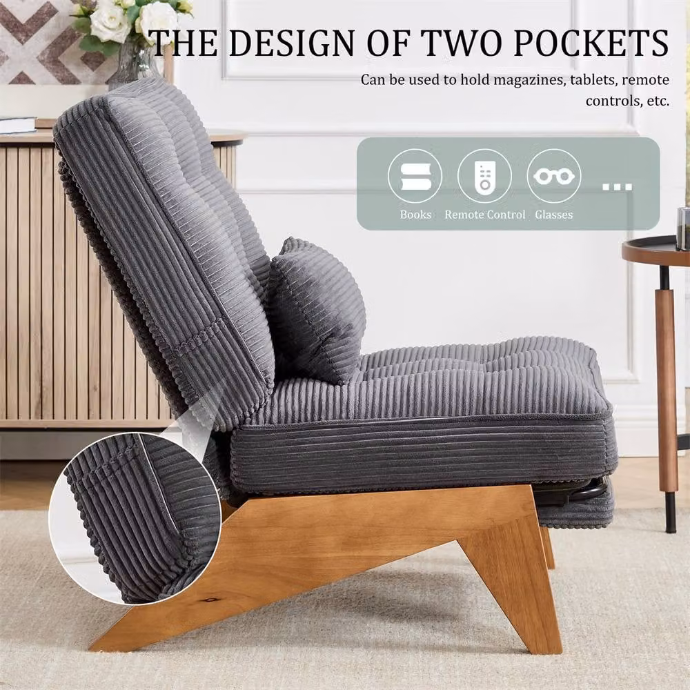 Direct Wicker Modern Adjustable Reclining Tub Chair with Ottoman and Dark Grey Striped Fabric Upholstery – 6