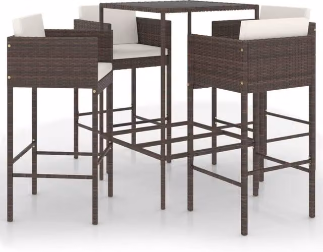 Berkfield Home 5 Piece Brown Poly Rattan Garden Bar Set with Cushions