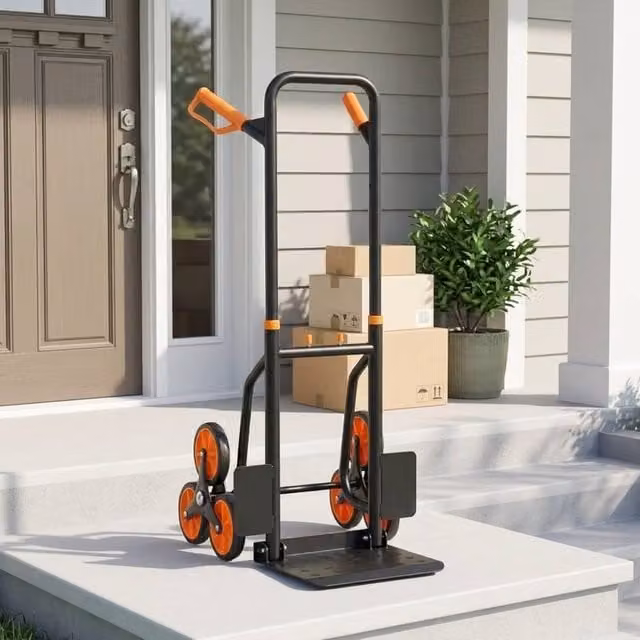 STILVORA Folding Steel Sack Barrow Trolley with Six Wheels, Orange – 1