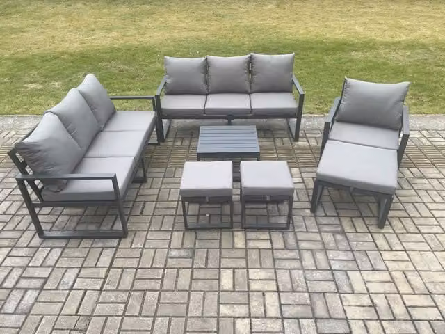 Fimous Aluminium Outdoor Lounge Sofa Set in Dark Grey with Coffee Table and 3 Footstools