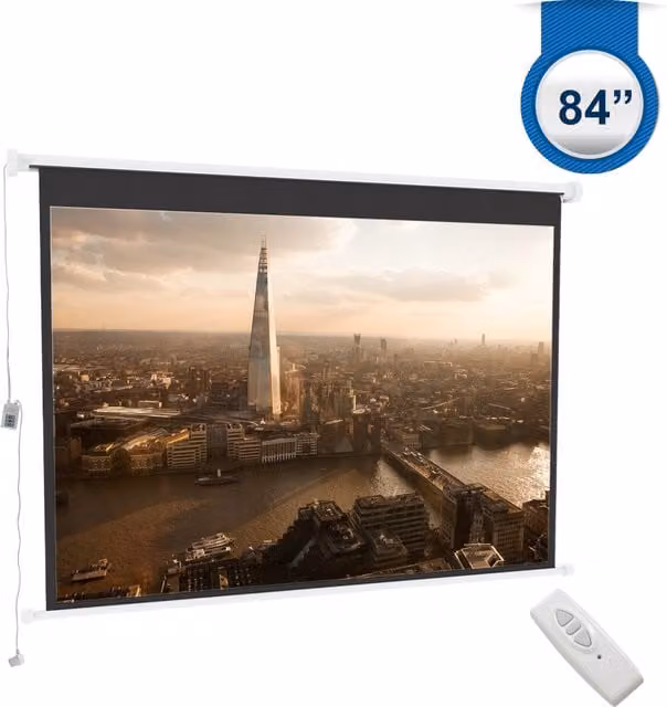 Livingandhome 84 Inch Electric Motorised Projector Screen with 4:3 Aspect Ratio in White