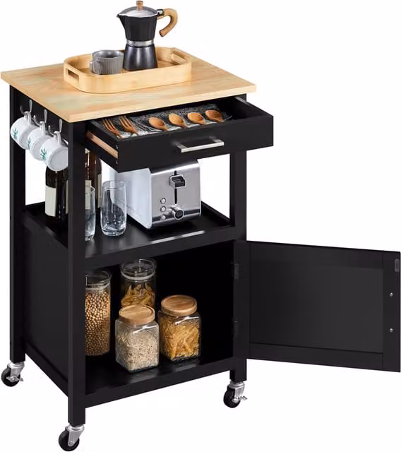 Yaheetech Modern Black Rolling Kitchen Storage Cart on Wheels