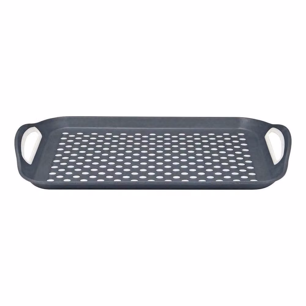 PAWNORA 2 Pack Grey Non-Slip Rectangular Plastic Serving Trays with Rubber Grippers – 2