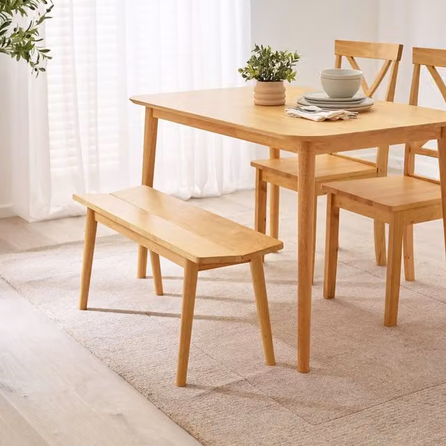 FurnitureboxUK Lynton Mid-Century Solid Oak and Rubberwood Small Dining Bench in Brown