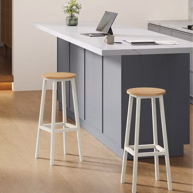 VASAGLE Set of 2 Minimalist Bar Stools in Yellow and Oak with Metal Frame