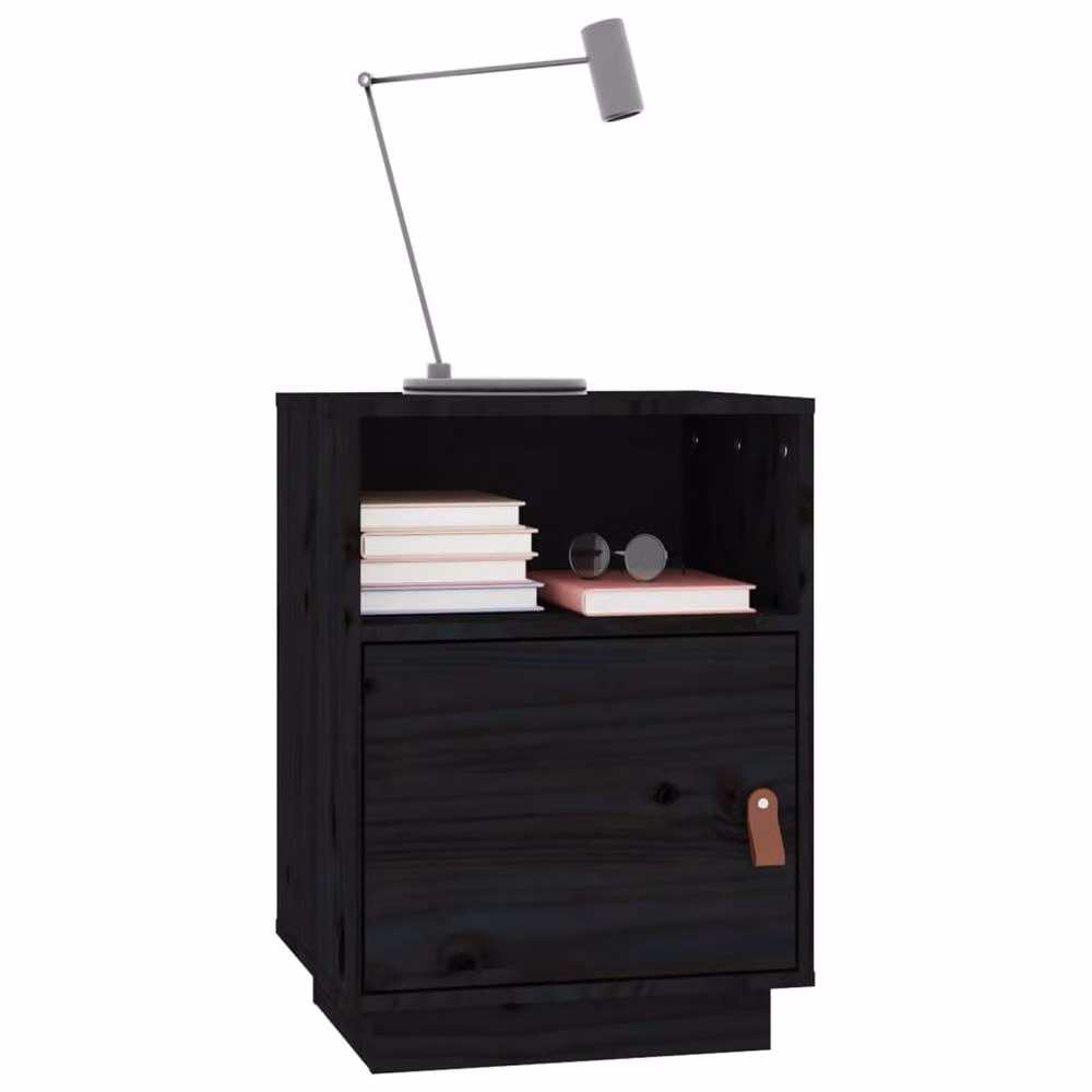 Berkfield Home Black Solid Wood Pine Bedside Cabinet W: 40 cm, D: 34 cm, H: 55 cm – 3