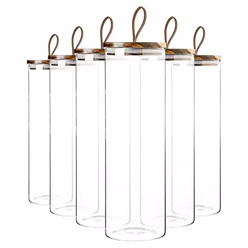 Argon Tableware Scandi Airtight Glass Storage Jars with Brown Leather Loop Lids, 2 Litre, 6 Pack