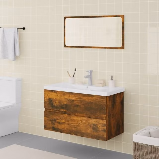 Berkfield Home Modern Bathroom Furniture Set in Smoked Oak Brown with Vanity Unit and Mirror Cabinet