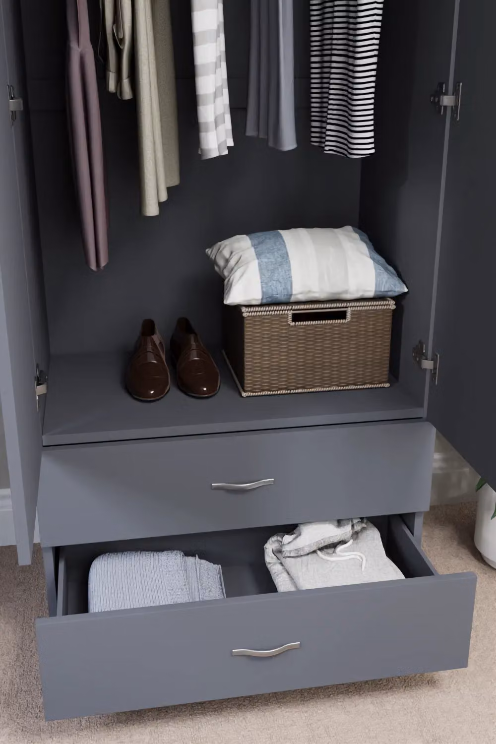 Home Discount Vida Designs Riano Modern Grey 2 Door 2 Drawer Wardrobe with Hanging Rod and Internal Shelves – 4