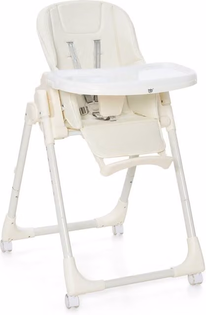 Costway Folding Baby High Chair in Beige with Castors and Five-Point Harness
