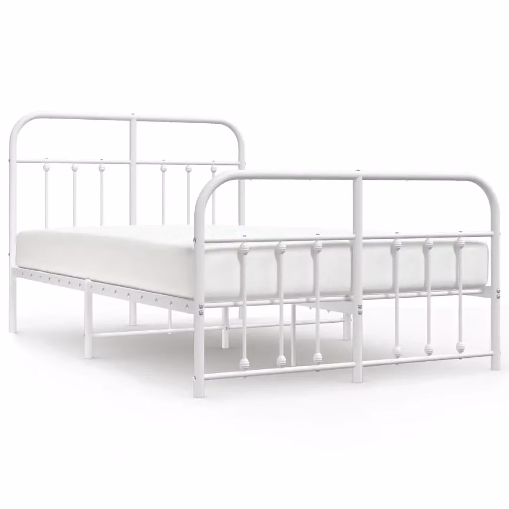 Berkfield Home Metal Bed Frame with Headboard and Footboard in White, W/D/H: 120 x 190 cm Small Double – 2