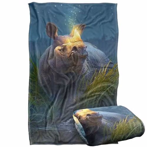 JQ Licensing Jlo Rhino Glowing Horn Super Soft Silky Touch Fleece Throw Blanket, W/D/H: 91 x 147 cm, Blue Multicolour