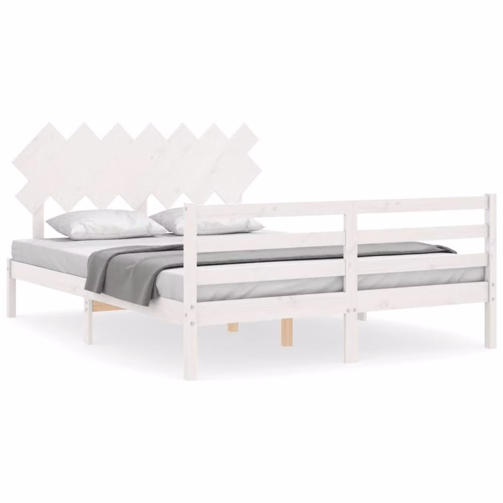 Berkfield Home Beautiful Bed Frame with Headboard in White Solid Pine Wood, W/D/H: 140 x 190 cm – 2