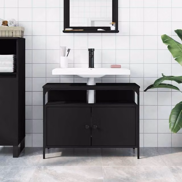 Berkfield Home Sturdy Bathroom Sink Cabinet in Black, W/D/H: 80 x 30 x 60 cm – 1