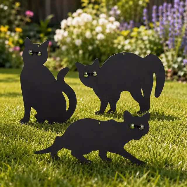 Garden Mile Set of 3 Black Steel Cat and Bird Deterrents