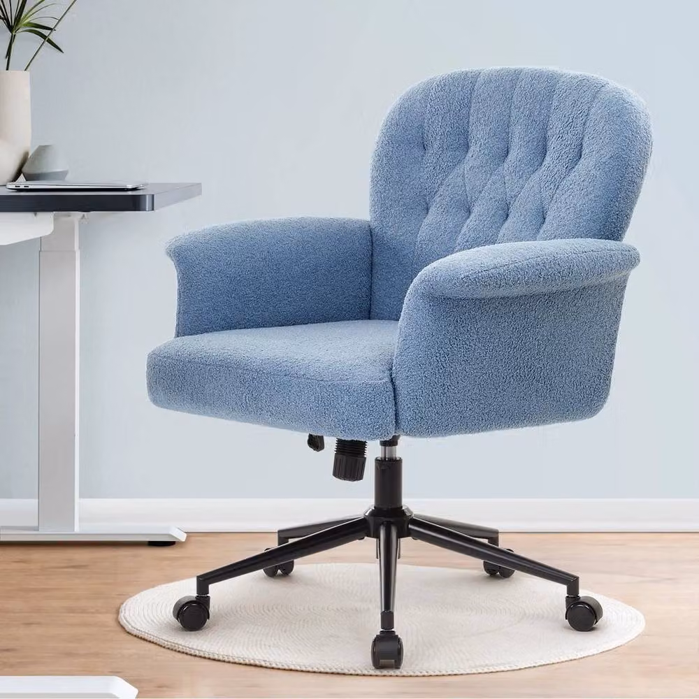 KORVIXA Blue Teddy Fabric Modern Task Chair – 3