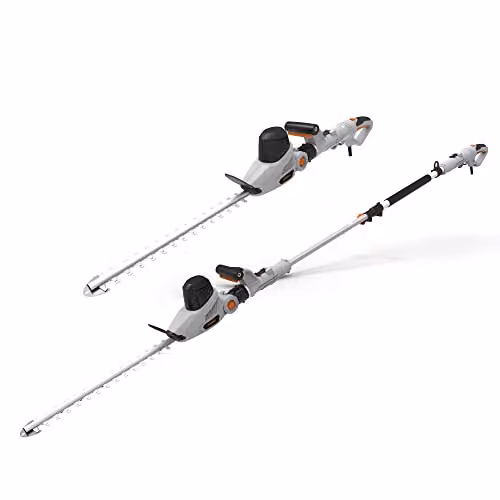 VonHaus Corded Pole Hedge Trimmer with 600W Motor, 45cm Steel Dual Action Blades and Telescopic Extendable Reach in Grey, Black and Orange – 1