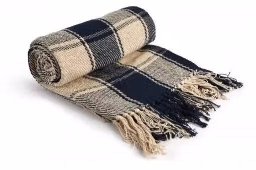 New Edge Blinds Comfy Check Collection Blue Cotton Woven Throw, W/D/H: 127 x 152 cm – 2