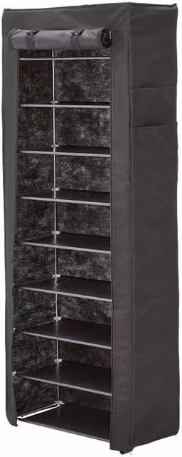 VOGREX 10 Layer Shoe Rack with Dust Cover and Metal Frame in Black